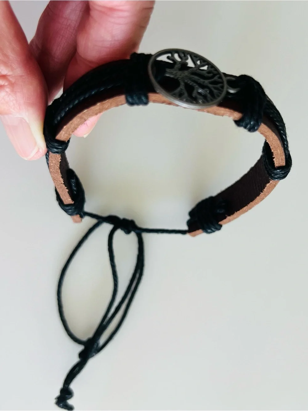 Tree of Life Brown Leather and Adjustable Cord Bracelet